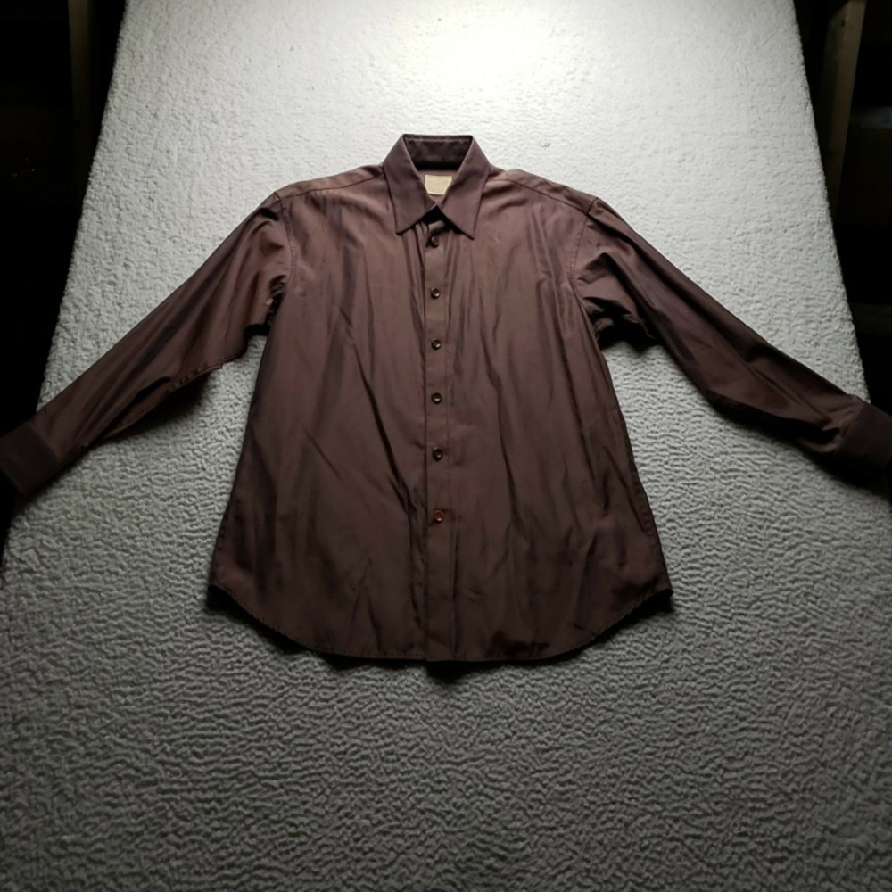 Stubbs Collection Dress Shirt Mens L Crimson Red Solid Cotton Twill LS Business